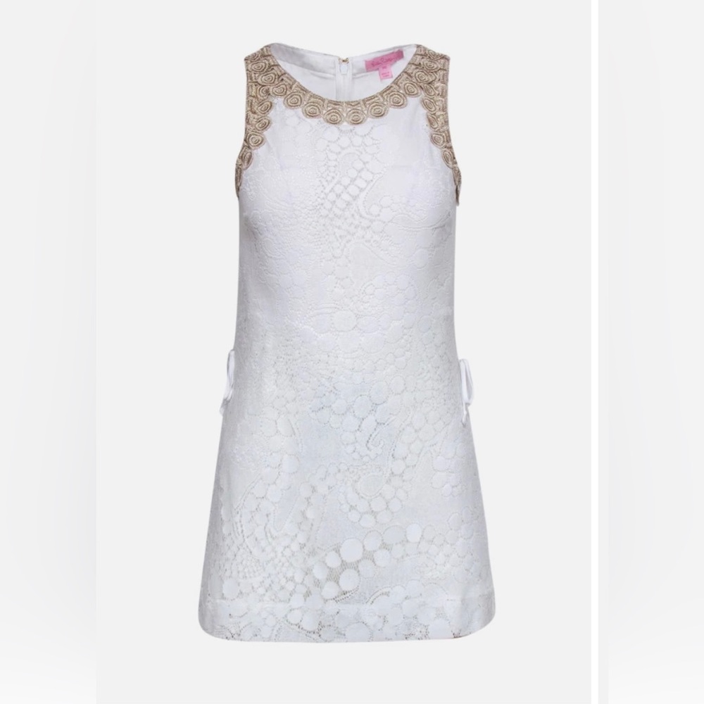 Lilly Pulitzer - White Lace Donna Romper with Gold Laced Trim